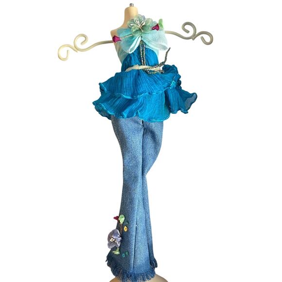 Doll Denim Jeans Boho Jewelry NWT Stand Tree Organizer 12" New W/ Box - Picture 1 of 7